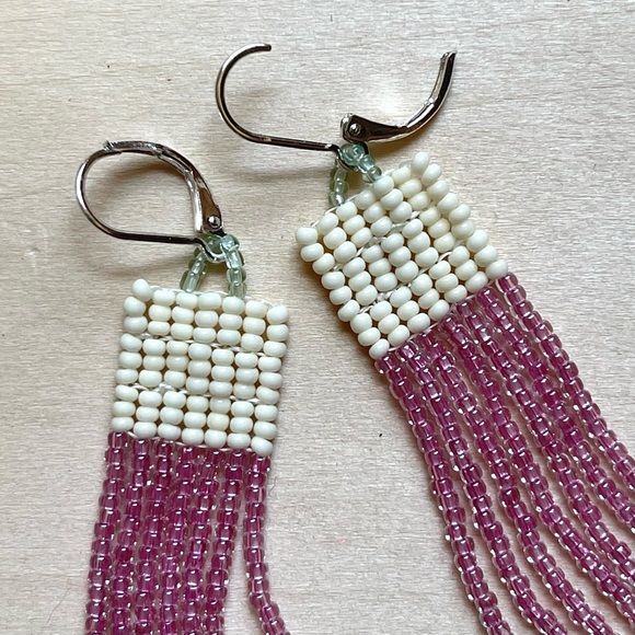 HANDMADE GLASS EARRINGS | Mini Beacon Handwoven Earrings in Flora Sparkle - Picture 3 of 6